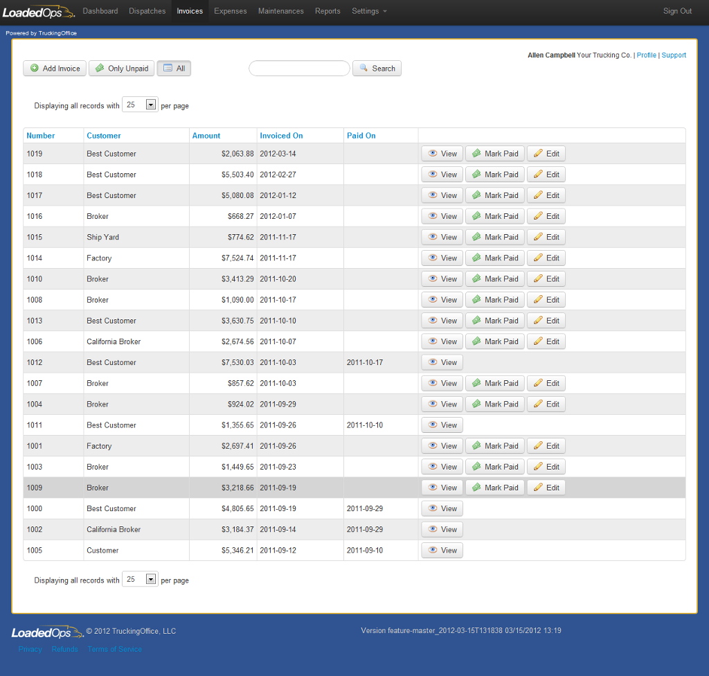 Trucking Software invoices